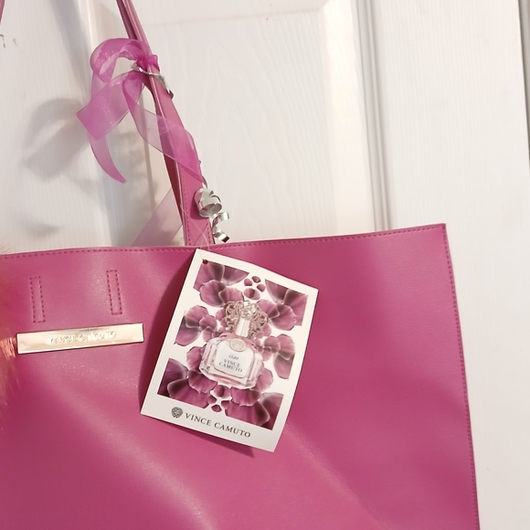 Vince Camuto Fuchsia Tote with Pom Pom - Picture 2 of 8